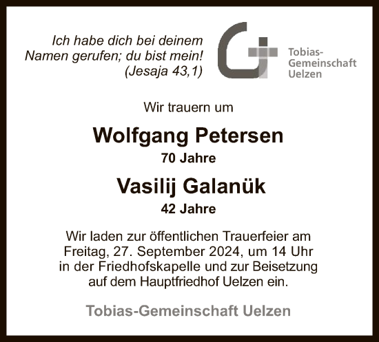 Todesanzeige von Wolfgang und Vasilij  von UEL