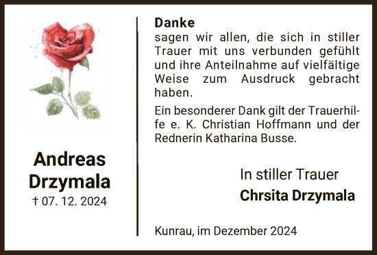 Todesanzeige von Andreas Drzymala von UEL