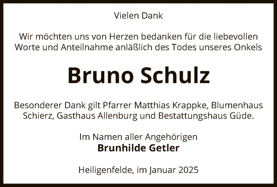Todesanzeige von Bruno Schulz von UEL