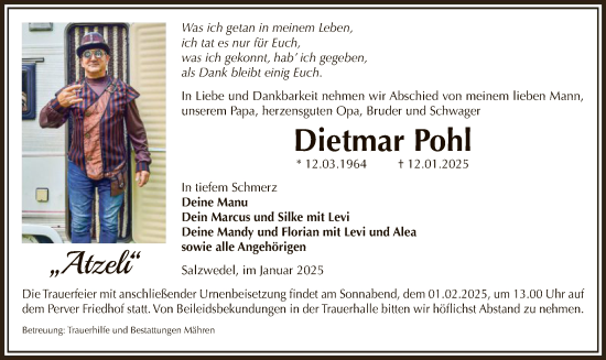 Todesanzeige von Dietmar Pohl von UEL