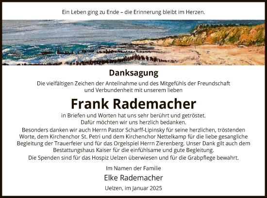 Todesanzeige von Frank Rademacher von UEL