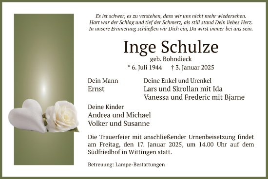 Todesanzeige von Inge Schulze von UEL