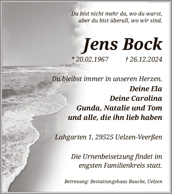 Todesanzeige von Jens Bock von UEL