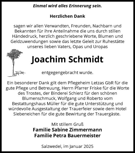 Todesanzeige von Joachim Schmidt von UEL
