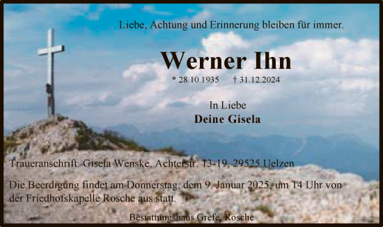 Todesanzeige von Werner Ihn von UEL
