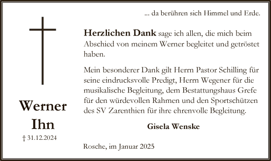 Todesanzeige von Werner Ihn von UEL