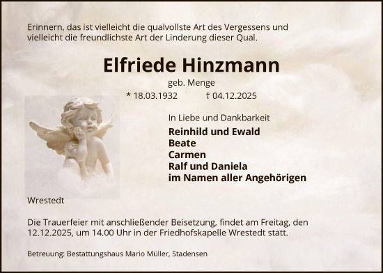 Todesanzeige von Elfriede Hinzmann von AZ