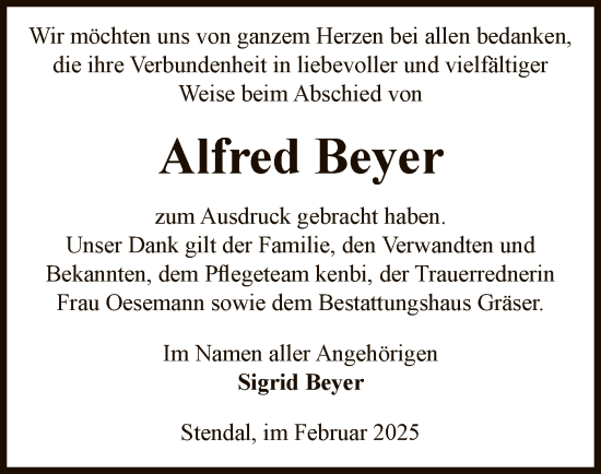 Todesanzeige von Alfred Beyer von UEL