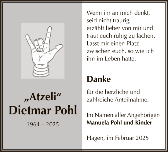 Todesanzeige von Dietmar Pohl von UEL