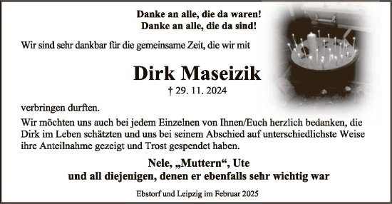 Todesanzeige von Dirk Maseizik von UEL