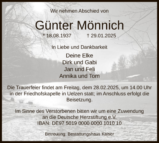 Todesanzeige von Günter Mönnich von UEL