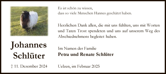 Todesanzeige von Johannes Schlüter von UEL