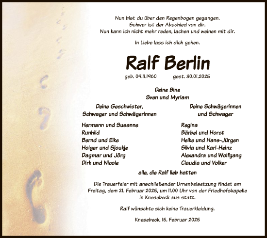 Todesanzeige von Ralf Berlin von UEL