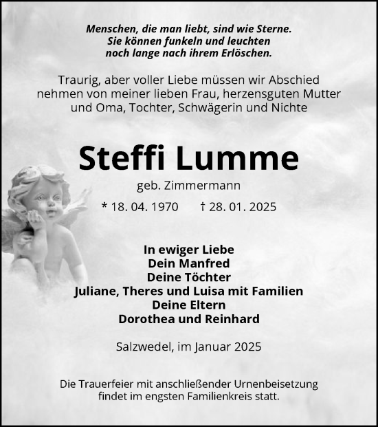 Todesanzeige von Steffi Lumme von UEL