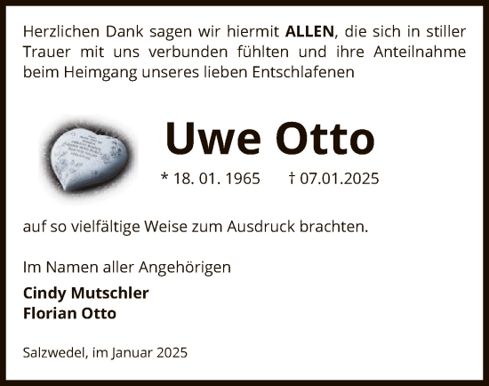 Todesanzeige von Uwe Otto von UEL