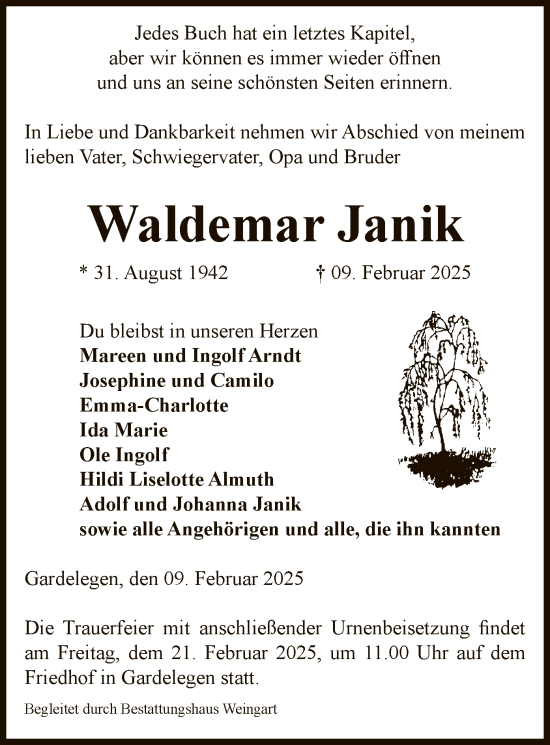 Todesanzeige von Waldemar Janik von UEL