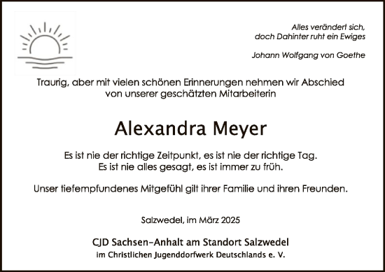 Todesanzeige von Alexandra Meyer von UEL
