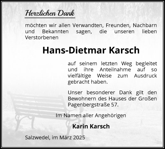 Todesanzeige von Hans-Dietmar Karsch von UEL