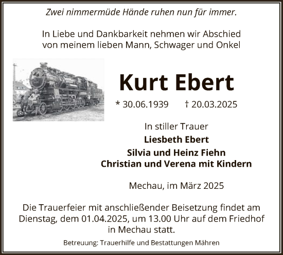 Todesanzeige von Kurt Ebert von UEL