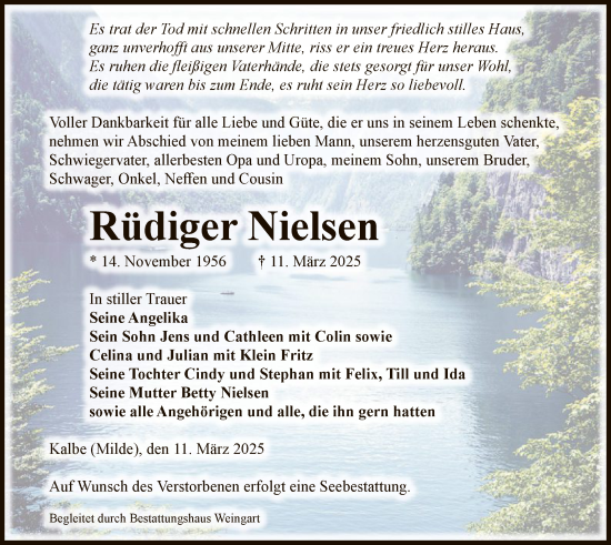 Todesanzeige von Rüdiger Nielsen von UEL
