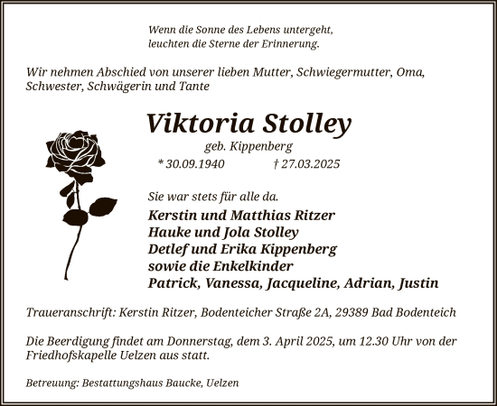 Todesanzeige von Viktoria Stolley von UEL