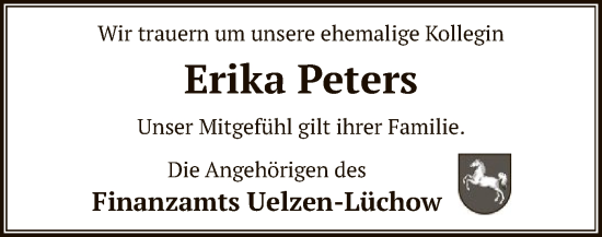Todesanzeige von Erika Peters von UEL