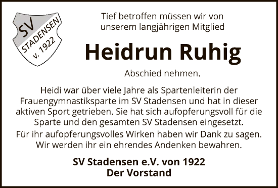 Todesanzeige von Heidrun Ruhig von UEL