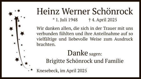 Todesanzeige von Heinz Werner Schönrock von UEL