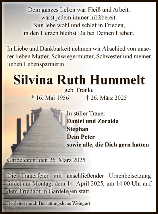 Todesanzeige von Silvina Ruth Hummelt von UEL