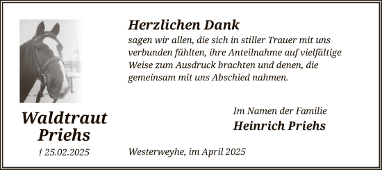 Todesanzeige von Waldtraut Priehs von UEL