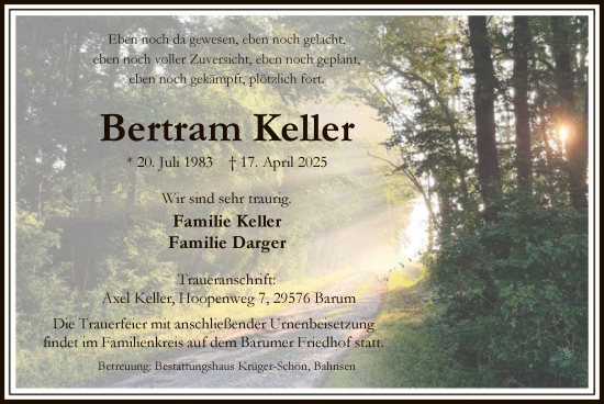 Todesanzeige von Bertram Keller von UEL