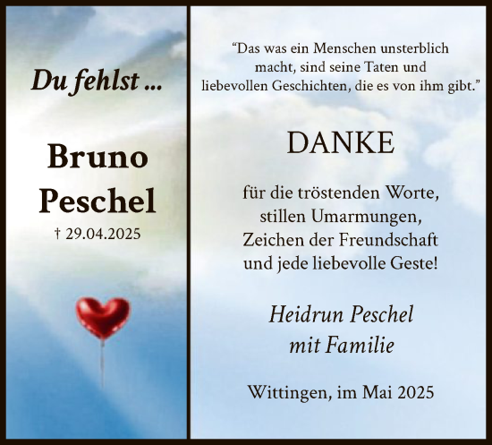 Todesanzeige von Bruno Peschel von IK