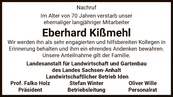 Todesanzeige von Eberhard Kißmehl von AMZ