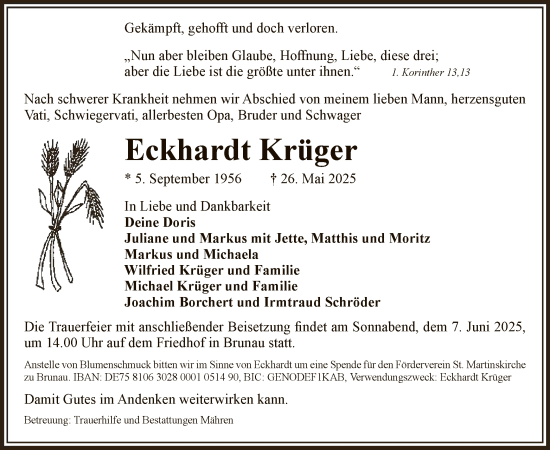 Todesanzeige von Eckhardt Krüger von AMZ