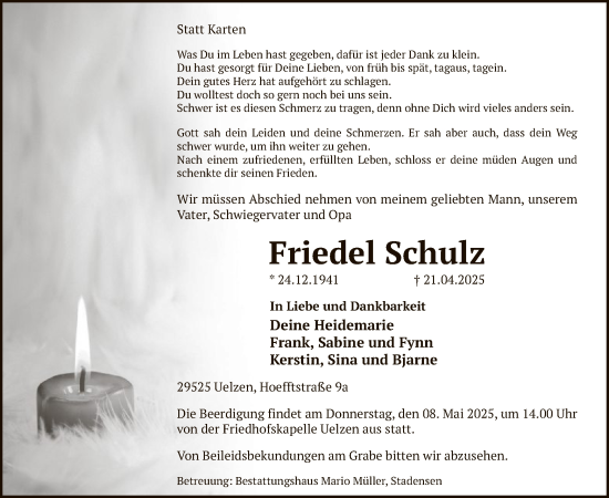 Todesanzeige von Friedel Schulz von UEL