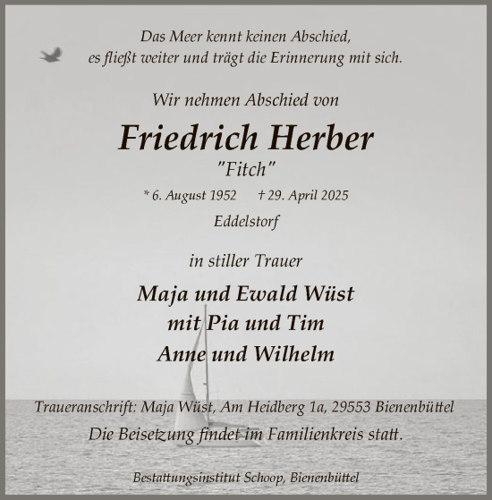 Todesanzeige von Friedrich Herber von UEL