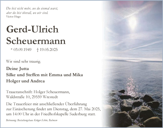 Todesanzeige von Gerd-Ulrich Scheuermann von AZ