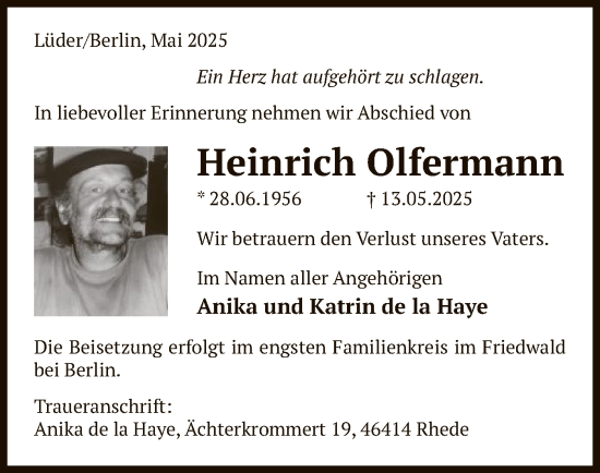 Todesanzeige von Heinrich Olfermann von AZ