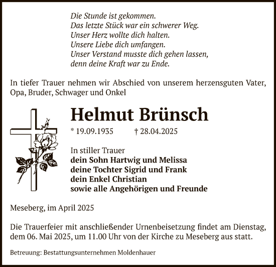Todesanzeige von Helmut Brünsch von UEL