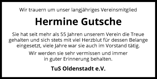 Todesanzeige von Hermine Gutsche von UEL