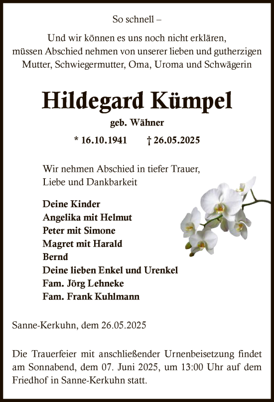 Todesanzeige von Hildegard Kümpel von AMZ