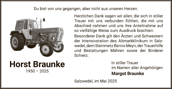 Todesanzeige von Horst Braunke von UEL