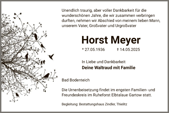 Todesanzeige von Horst Meyer von AZ