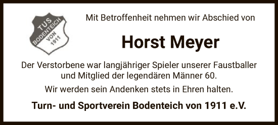 Todesanzeige von Horst Meyer von AZ