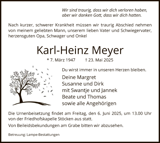 Todesanzeige von Karl-Heinz Meyer von IK