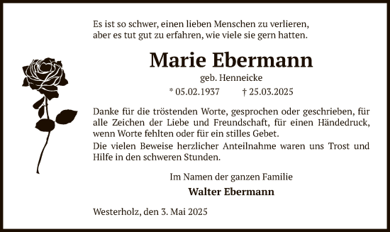 Todesanzeige von Marie Ebermann von UEL