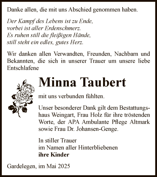 Todesanzeige von Minna Taubert von AMZ