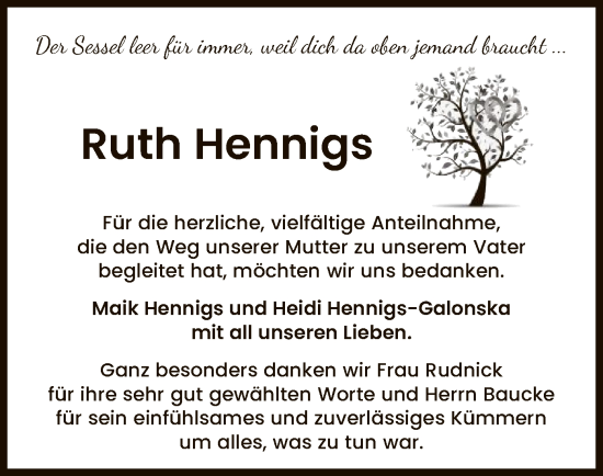 Todesanzeige von Ruth Hennigs von AZ