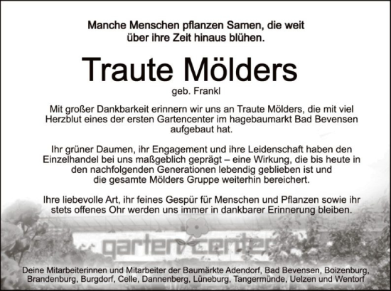 Todesanzeige von Traute Mölders von AZ
