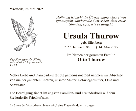 Todesanzeige von Ursula Thurow von AZ